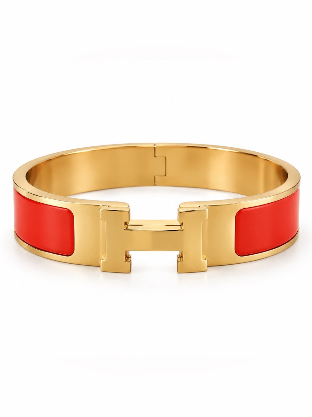 Gold-Tone Bracelet with Orange Enamel Inset